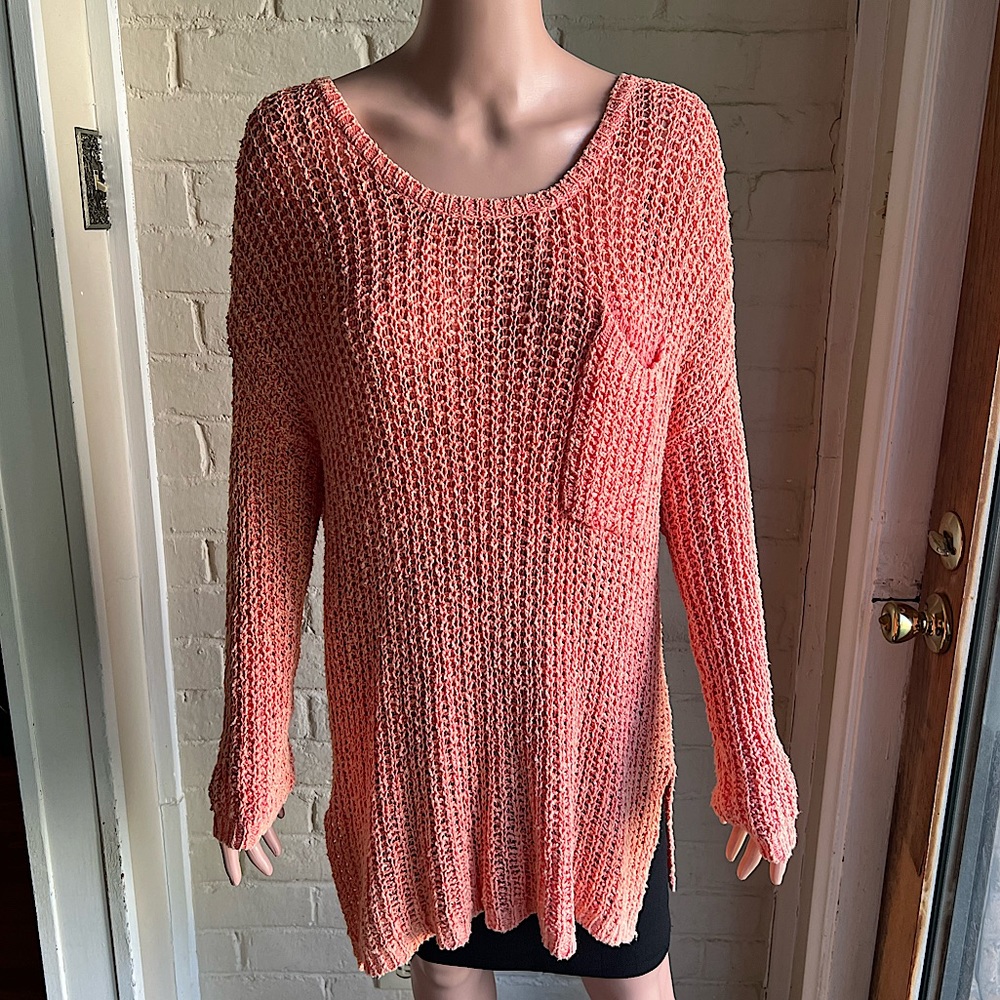Free People size small peach pinky orange oversized boho scoop neck sweater